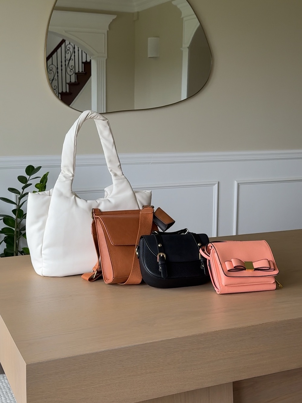 Target Cream Padded Shoulder Tote with Multi-Color Mini Crossbody Set